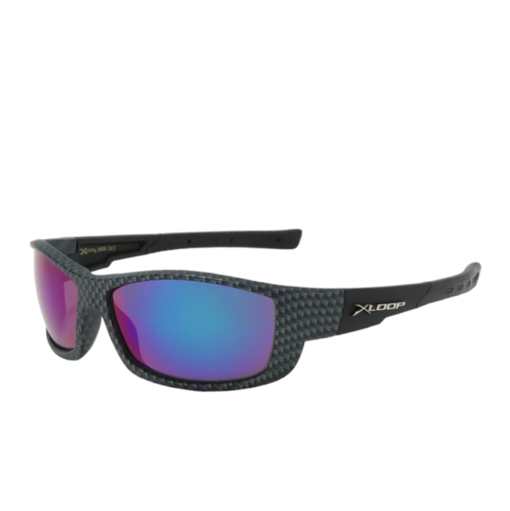 Unisex Xloop Mirrored Black Carbon Fiber Print Sport Sunglasses